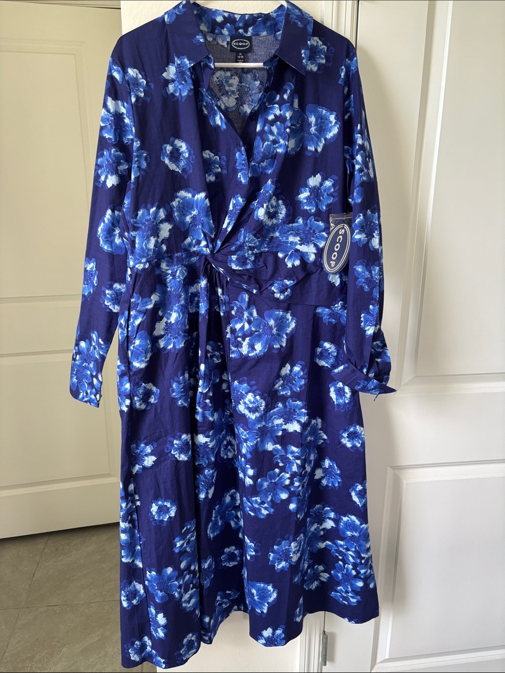 Scoop Navy Blue Floral Twist-Front Maxi Dress